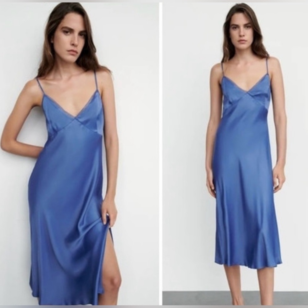 Midi slip dress with lace trimmings